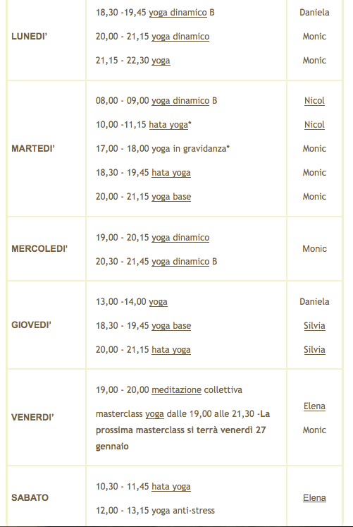 YogaMilan.it class schedule 2012